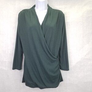 41 Hawthorn Faux Wrap Shirt Women's M Henri Surplice Ruched Knit Top 3/4 Sleeve